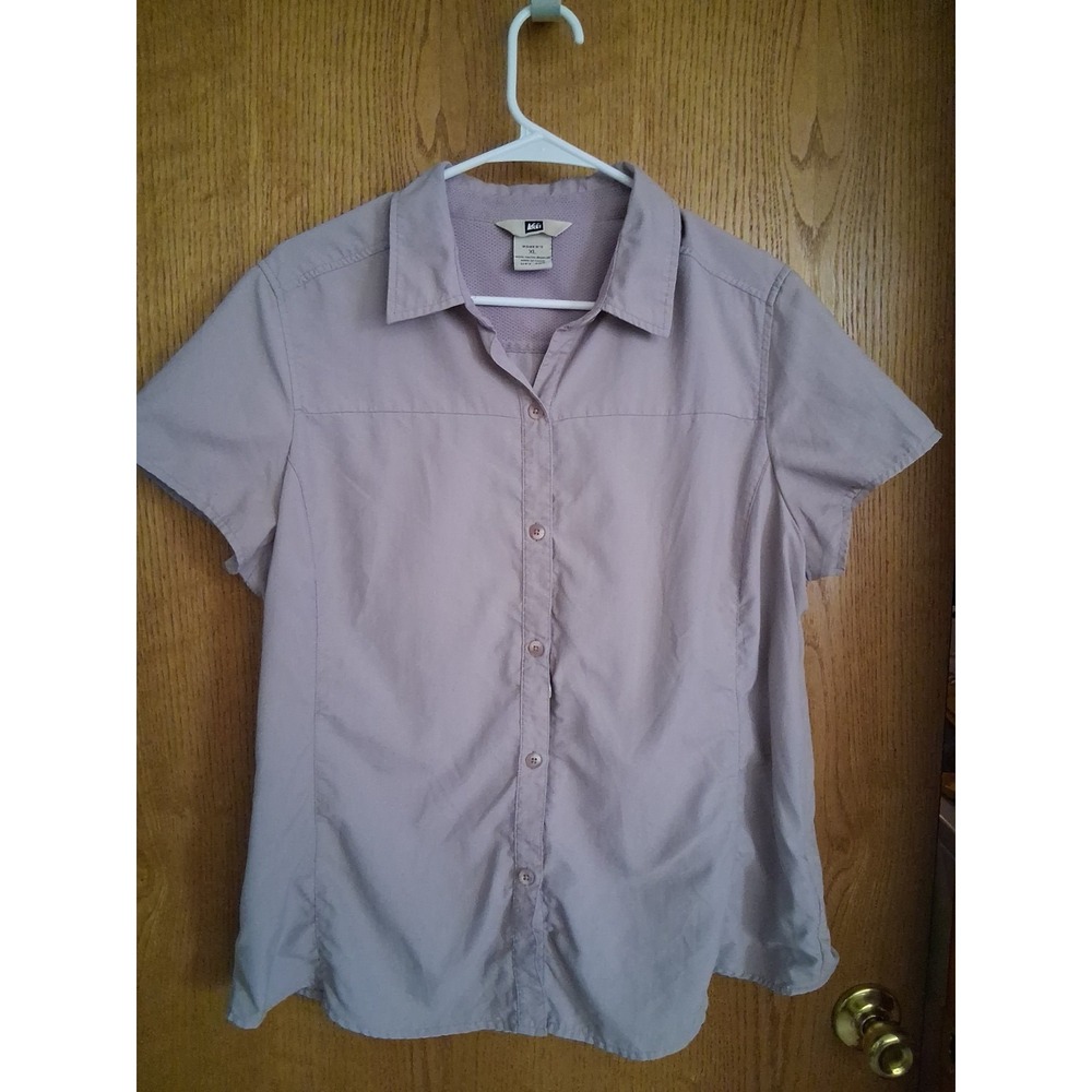 REI Women's Button Down SS Lavender Vented XL Zip Pockets Shirt UPF 40 Hiking